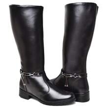 Riding Boot With Side Buckle Detail And Zipper, Made Of High-Quality Synthetic Leather. - Black - View 5