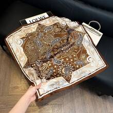 1pc 70*70cm Square Silk Scarf Women's Satin Printed Headscarf Bag Scarf Headband Fashion Women's Hair Scarf Shawl Scarf Women's Neck Scarf Headscarf - Brown Cashews - View 4