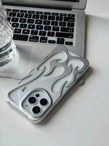 Metallic Phone New Fashion Silver Matte Spray Oil Cool Hollow Flame Pattern Shockproof TPU Protective Phone Cover Compatible With Iphone11/12/13/14/15/16/17 PROMAX - Silver - View 6