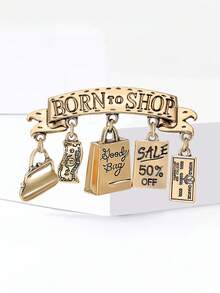 Born To Shop Brooch Pin For Women - Cute Money Bag Letter Tag Brooch For Sweater Jacket Hat Shoes Outfit Accessory - Born Shopaholic - View 3