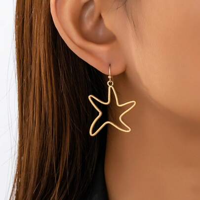1 Pair Hollow Out Design Starfish Dangle Earring For Women - Summer Ocean Style Starfish Earrings - Bohemian Beach Jewelry For Daily And Vacation Wear
