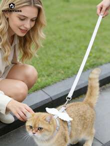 HUITAIYANG 四季宠物牵引绳套装（2件装），猫咪胸背带，轻便户外牵引绳，适合秋冬季节，X型胸带，狗狗胸带，天使翅膀装饰胸带，适合中小型犬猫 - 無色 - 查看 7