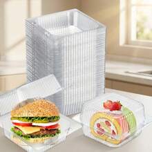 50个便携式透明塑料长方形食品容器，适用于蛋糕、桃子蛋糕、汉堡、沙拉、瑞士卷等。适用于厨房使用和包装蛋糕、汉堡、沙拉、热狗、薯条和其他食品。 - 彩色 - 查看 3