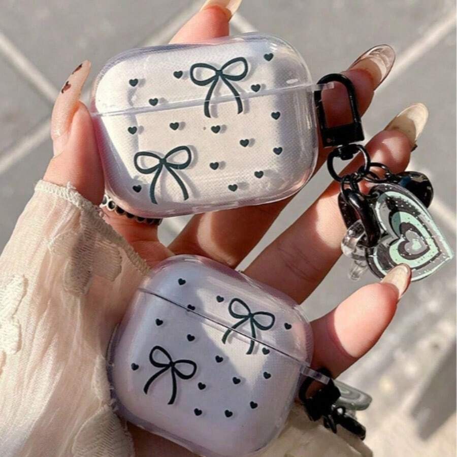 Heart & Bow Knot Protective Case Compatible With Apple Wireless Charging Case, Scratch-Resistant & Anti-Drop - Clear - View 1