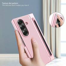 VIETAO 內置筆隱藏式幾何支架噴漆手機殼，適用於 Galaxy Z Fold 6 7 8 Ultra Fold6 Fold7，附鋼化玻璃螢幕保護貼 - 粉色 - 查看 4