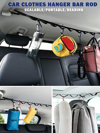 Multifunctional Portable Car Clothesline And Hanger - Suitable For Outdoor Travel, Road Trips And In-Car Organization, Car Roof Clothesline, Car Hooks, Multipurpose Indoor Clothesline, Car Multipurpose Hanging Rack, Used To Secure Clothing On The Backseat
