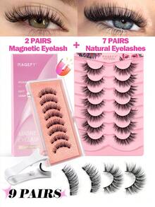 MAANGE 2/7/9 Pairs Cartoon False Eyelashes Set, Long-Lasting & Durable, Curly & Natural-Looking Magnetic Lashes, Reusable Cartoon Magnetic Eyelash Kit With Applicator, No Glue Needed, Easy To Wear & Remove - Black - View 14