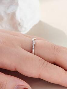 AIHUASI 1pc 925 Sterling Silver Wedding Bands For Women 1.3*1.3mm Moissanite Diamond Curved Wishbone Stacking Eternity Rings Wedding Band Fine Jewelry Gift - Silver - View 6