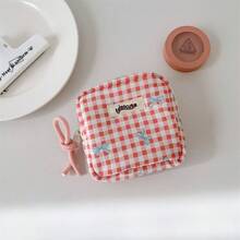 1pc Minimalist Square Plaid Cosmetic Bag, Large Capacity Lipstick Pouch, Student Portable Coin Purse - Storage Bag - View 10