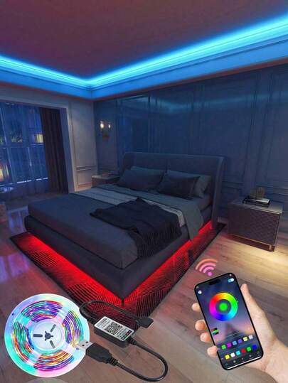 1卷5050 RGB LED电视智能灯带 - 柔韧、自粘、变色、可调光、防水 - 适用于电视背光、游戏室、圣诞节、节日派对、情人节装饰和氛围照明