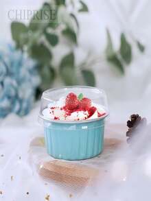 CHIPRISE 100-Piece Set (50 Cups + 50 Lids) Mini Cheesecake Containers With Lids, Paper Cupcake Liners, Disposable Aluminum Foil Cream Pudding Pots, Mini Pie Pans With Lids - Ideal For Puddings, Custards, Mini Cakes, And Other Desserts. Perfect For Parties, Weddings, Outdoor Events, And Holidays Like Christmas And Halloween. - Màu xanh nhạt - Xem 6