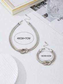 Bộ 2 món trang sức bạc phong cách punk tối giản thời trang, dây chuyền và vòng tay xoắn, chất liệu kim loại độc đáo, dễ dàng phối hợp đeo hàng ngày, món quà tuyệt vời. - Nhiều màu - Xem 4