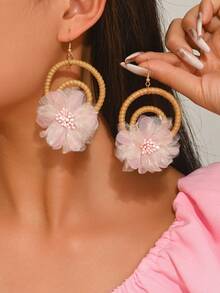 1 Pair Handmade Bohemian Geometric Rattan Flower Earrings For Women - Multicolor - View 2