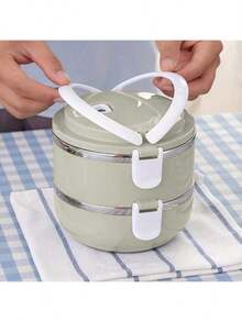 1/2/3/4pcs Round Stainless Steel Premium Solid Color Lunch Boxes With Lids, Multi-Layer Compartments, Multifunctional, High-Temperature Resistant, Strong Sealing, Heat-Insulated, Portable With Handle And Vent Valve, Made Of Materials, Adaptable To Various Scenarios. Suitable For Home, Kitchen, Restaurant, Office, Students, Hospitals, Visiting Relatives, Picnics, Camping, And Travel. - View 5