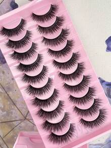 10 Cặp mi giả nguyên dải, kiểu Châu Âu và Mỹ, mềm mại, dày dặn, trông tự nhiên, đầu mi thon gọn, chân mi đen siêu mảnh, nhẹ, mềm, có thể tái sử dụng, vật dụng trang điểm thiết yếu hàng ngày, dễ mang theo. - màu đen - Xem 6