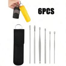 6pcs Ear Wax Removal Tool Kit, Including Spoon-Shaped Cleaner And 360-Degree Spiral Rotating Ear Pick, With Portable Storage Case, Essential Gift For Women To Clean Earwax While Traveling - Nhiều màu - Xem 1