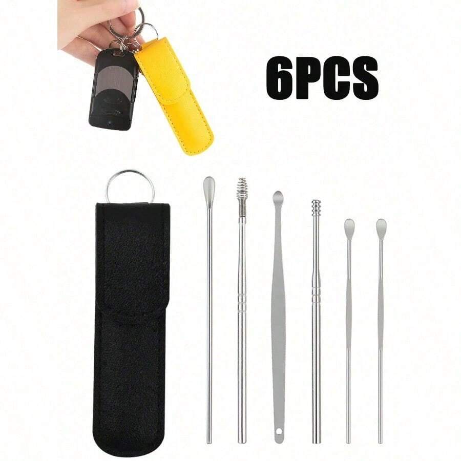 6pcs Ear Wax Removal Tool Kit, Including Spoon-Shaped Cleaner And 360-Degree Spiral Rotating Ear Pick, With Portable Storage Case, Essential Gift For Women To Clean Earwax While Traveling - Nhiều màu - Xem 1