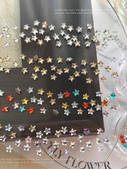1 caja de 25 piezas de 3mm de decoraciones de arte de uñas en forma de estrella de cinco puntas de circonita de colores, estrellas navideñas brillantes en miniatura, rhinestones de fondo plano para accesorios de uñas DIY