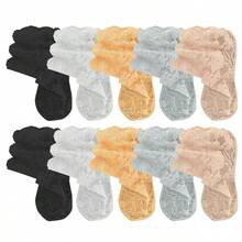 chuanwa（2） 1/5/10 Pairs Women's Spring/Summer Lolita Style Thin Breathable Hollow-Out Solid Color Fashion Lace Plum Blossom Pattern Ankle Socks - Multicolor - View 13