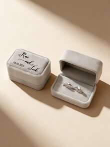 Customizable Velvet Jewelry Box (Featuring Names, Dates, Or Text) With Storage Functionality; Ideal As A Gift For Weddings, Birthdays, And Parties. - Multicolor - View 4
