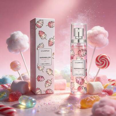 20毫升女士棉花糖香氛身体喷雾，持久清新花果香调，无酒精滚珠香水，融合柠檬、茉莉、荔枝、棉花糖、玫瑰、香草和焦糖香调，提升自信魅力 | 适合约会、工作、日常、派对等场合，是节日和生日的理想礼物，迷你女士设计师香水