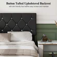 VECELO Modern Faux Leather Double Bed Frame With Storage Drawers, Adjustable Headboard, Tufted Platform Upholstered Bed - Black - View 3