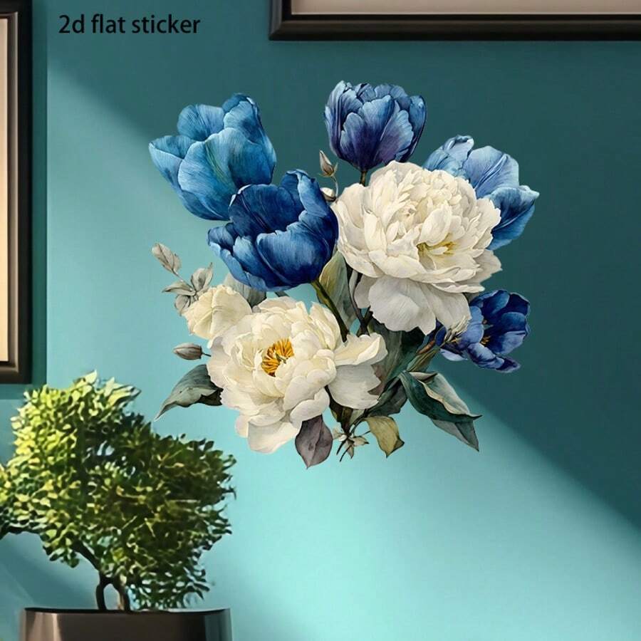 1pc 2D Creative Plant & Floral Wall Decor Sticker, Realistic Watercolor Style With Rich Color Layers, Full Of Natural Vitality And Healing, Made Of PVC Material With Moderate Adhesiveness And No Residue - one-size - View 1