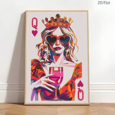 1幅趣味十足的红心皇后帆布艺术印刷海报，现代墙面艺术装饰画，当代卡片艺术时尚配饰，适用于卧室、客厅、办公室、书房、浴室、厨房、走廊、宿舍、公寓墙面装饰和家居装饰，是送给朋友的理想礼物。