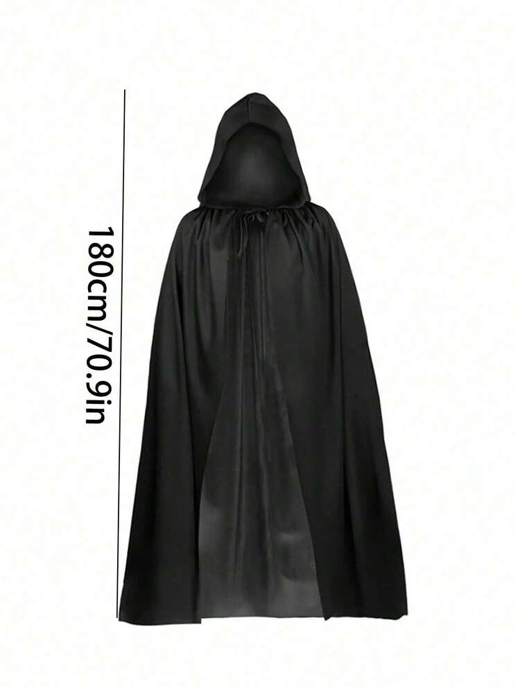 1件男女通用成人黑色薄纱针织连帽斗篷披风，单层设计，适合扮演女巫、吸血鬼、精灵等角色，也适合化装舞会、派对、万圣节、圣诞节等场合，长度1.7米。这款斗篷披风采用薄纱面料制成，如果您介意其透明度，请勿购买。 - 彩色 - 查看 2