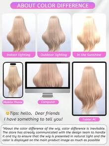 30-Inch Long Synthetic Wig Featuring A Natural Straight Style A Stunning Apricot. It Is Crafted From Heat-Resistant Fiber To Ensure Durability. This False Hairpiece Is Perfect For Daily Use, Offering A Natural And Realistic Appearance That Mimics - Apricot - View 10