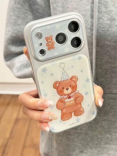 Ốp lưng điện thoại hình gấu bánh kem ngôi sao dễ thương, phù hợp với 17, ốp bảo vệ cho iPhone 16 Pro Max, mẫu 13/14 mới, ốp silicon cao cấp lấp lấp lánh chống rơi vỡ 16 Pro 15 inch viền mềm mại dành cho nữ