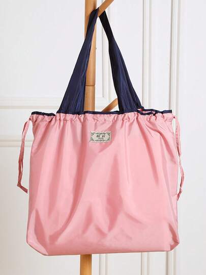 Nylon Foldable Reusable Grocery Shopping Bag - Large Capacity Collapsible Tote Bag With Drawstring, Portable Storage Pouch, Adjustable Shoulder Strap, Leak-Proof Design, Compact Storage For Daily Use