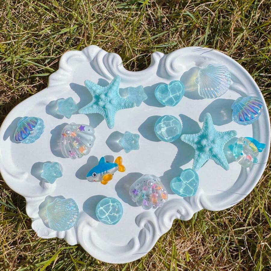 18pcs Versatile DIY Detachable Shoe Accessories, Suitable For Beach Shoes, Sandals, Slippers, Multifunctional Decorative Shoe Clips, Perfect Holiday Gift - Baby Blue - View 1