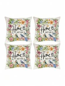 1/2/4件装甜美家居花鸟图案抱枕套，春夏农舍风格靠垫套（不含枕芯），适用于沙发和卧室装饰 - 粉色 - 查看 13
