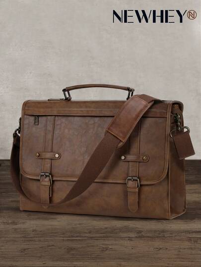 NEWHEY Men Messenger Bag 17 Inch Waterproof Vintage Leather Laptop Briefcase Large Computer Laptop Bag Satchel Bag Retro Shoulder Bag