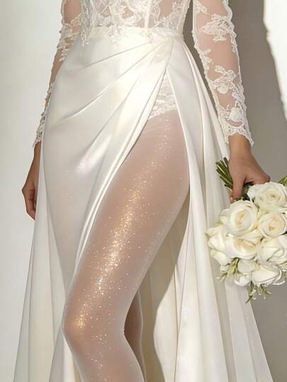 2 piezas Medias de mujer talla grande con lurex plateado, mallas brillantes de lurex plateado para realzar las piernas, ideales para bodas, fiestas, ir al trabajo y uso diario, medias sexys que se ajustan hasta 110 kg