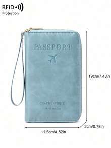 CHARM INFINITE Travel Passport Wallet RFID Blocking Creative Design Zipper Closure Multiple Card Slots Wrist Strap For Airplane Tickets Credit Cards Travel Organizer Beach Vacation Summer Gift - 淺藍色 - 查看 9