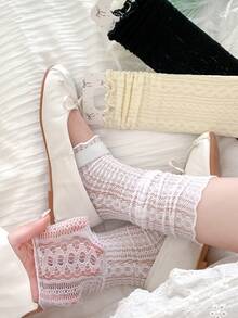 1/2/3双装白色过膝长筒袜，蕾丝袜，适合搭配高筒靴，春夏过膝长筒袜 - 彩色 - 查看 11