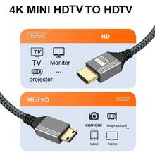 迷你高清对高清双向4K 60Hz线缆，适用于Hero、树莓派、相机、高清电视、投影仪等设备 - 灰色 - 查看 2
