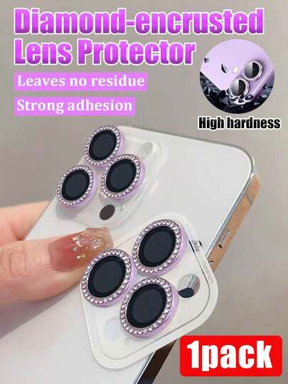 一套紫色水钻相机镜头保护膜，钢化玻璃镜面+合金镜框，双重保护，防撞、防刮、防指纹，高级粘合剂，兼容 17 Pro Max/17 Pro/17 Air/17/16 Pro Max/16 Pro/16 Plus/16/15 Pro Max/15 Pro/15 Plus/15/14/13/12等型号