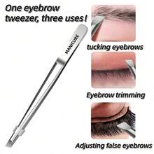 Stainless Steel Adjustable Single-Hole Eyebrow Tweezer, Durable For Eyebrow And Eyelash Trimming, Unisex Beauty Tool Set - Silver - View 6