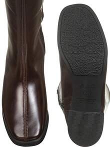 Women's High-Top Boot With Smooth Square Toe And Medium Block Heel - Classic, Comfortable, And Elegant - GiGiL - 咖啡棕 - 查看 5