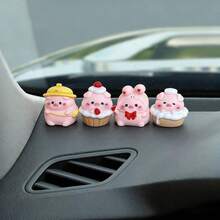4pcs Cute Pudgy Pig Miniature Figurines, Creative Sweet Moment Decor, Suitable For Car Interior, Computer Screen, DIY Accessories, Keychain, Desktop - Dessert Pig - View 3