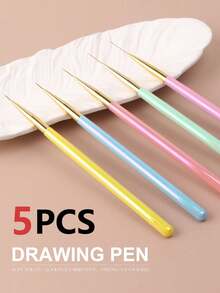 5-Piece Nail Art Brush Set, Effortlessly Draws Lines And Intricate Patterns; Comfortable Acrylic Handle For Fatigue-Free Grip; Multiple Sizes To Meet Various Nail Art Needs, Easily Create Salon-Quality Manicures At Home. Ultra-Fine Precision Tips For Smooth Lining. Sizes: 7/9/11/15/20mm - Multicolor - View 12