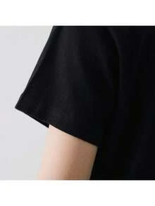 Camiseta Casual de Manga Corta para Mujer - Estampado de Leopardo y Cerezas, Negra con Detalles Dorados Brillantes, Elasticidad Media, Lavable en Máquina, Comodidad Todo el Año - Negro - Ver 5