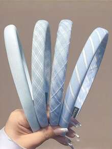 1 cái/4 cái Băng đô cài tóc bằng thun mềm mại, họa tiết kẻ sọc và caro xanh denim, thích hợp để sử dụng hàng ngày, không làm hư tóc. - Nhiều màu - Xem 9