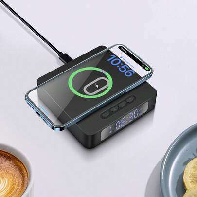 3 In 1 Wireless Charger, Time Display, Alarm Clock For Bedroom, Bedside, Living Room, Table, Home, Office, Desk, Fast Charging Dock Station Compatible With IPhone 17 17e Air 16 15 14 13 12 11 Pro Max/Mini/Plus/XR/XS/X/8, Compatible With AirPods 2/3/4/Pro/Pro 2, Compatible With Samsung S26/S25/S23/S22/S21/S20/, Galaxy Buds