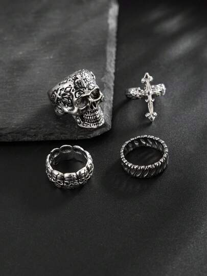 Set de 5 anillos de estilo vintage con patrón floral de cruz personalizado, adecuado para el uso diario de los hombres