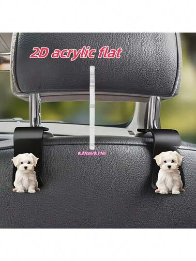 2D Plane Cute Dog Car Seat Hook, Integrated Backrest Hidden Storage Hook, Multi-Functional Car Accessory With Flower Basket, 2D Plane Car Seat Hook