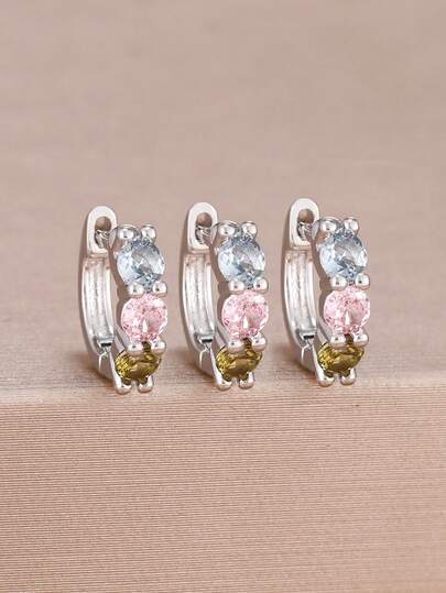 Three Same Colorful Zirconia Hoop Earrings Set For Women New Design Wedding Party Earrings Gifts Jewelry